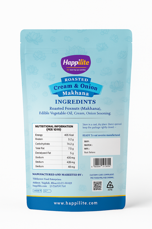 Happilite Roasted Makhana – Creamy Onion Flavor (Pack of 3)
