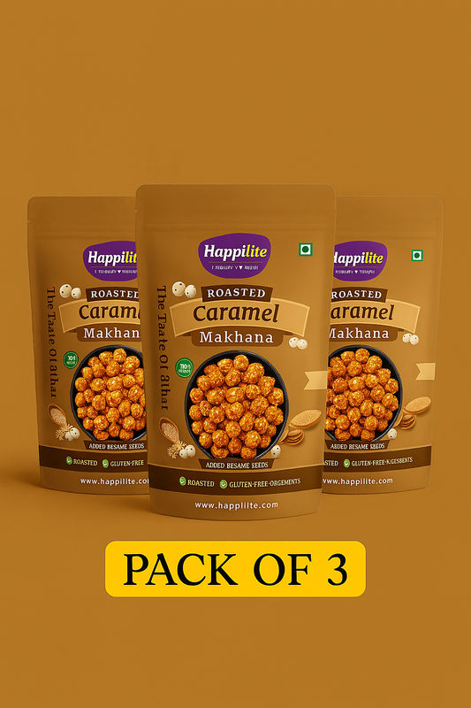Happilite Roasted Makhana – Caramel Flavor (Pack of 3)