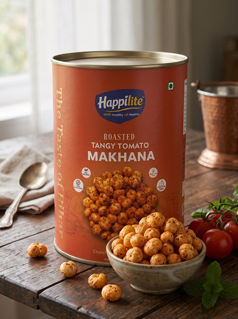 Happilite Makhana Tin – Tangy Tomato Flavor
